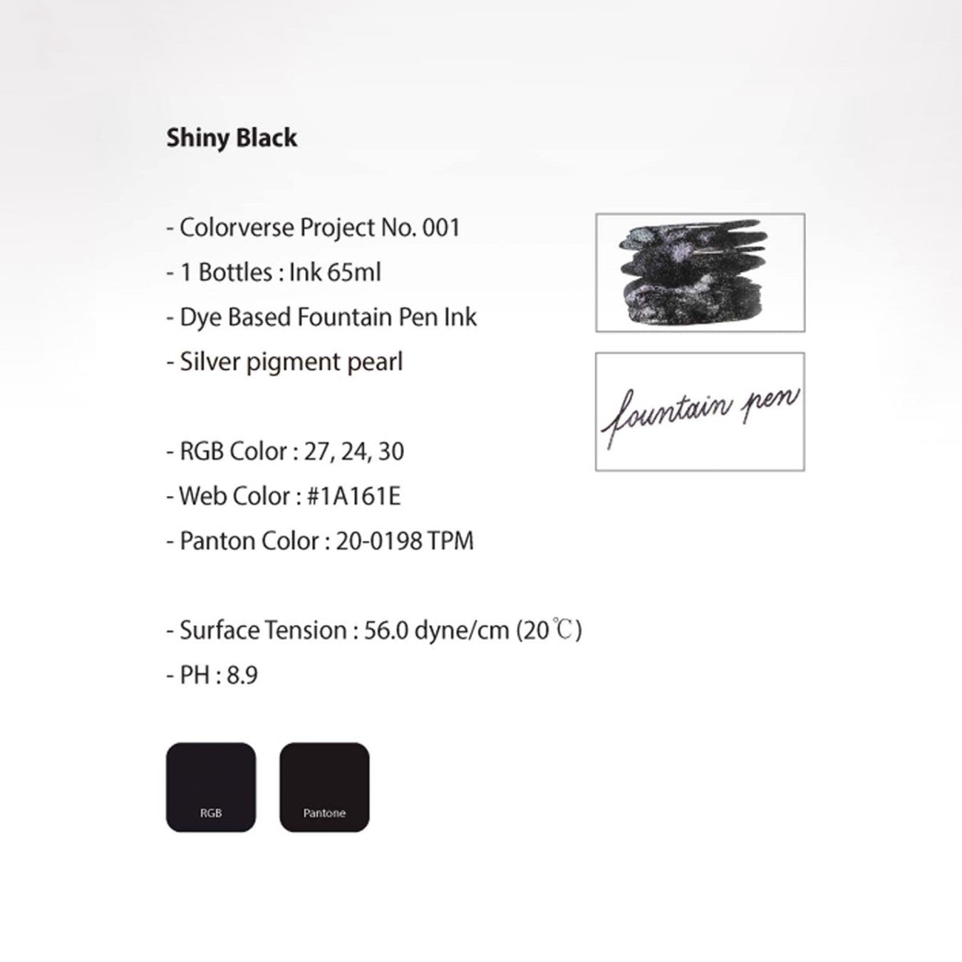 Colorverse | Project Series | Fountain Pen Ink | Shinny Black Glistening | 65ml