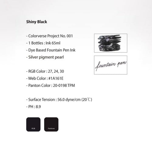 Colorverse | Project Series | Fountain Pen Ink | Shinny Black Glistening | 65ml