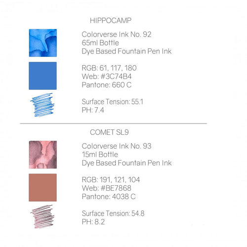 Colorverse Season 7 | Blue | Fountain Pen Ink Bottled | Eye On The Universe | Hippocamp & Comet SL9 Ink Set