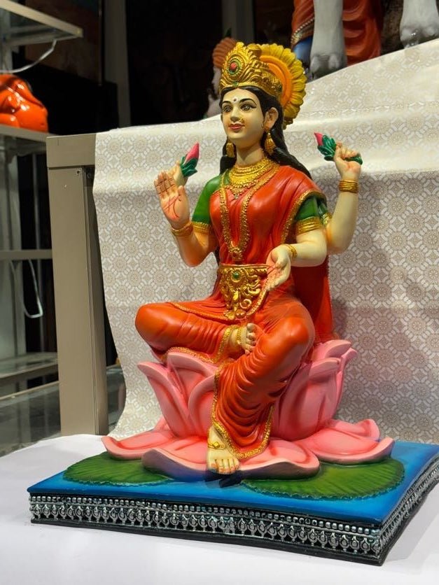 Divine Goddess Lakshmi Idol – Lotus Seated Prosperity Statue - Satyam Collection
