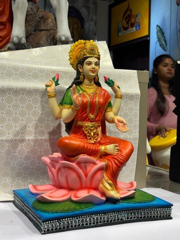 Divine Goddess Lakshmi Idol – Lotus Seated Prosperity Statue - Satyam Collection