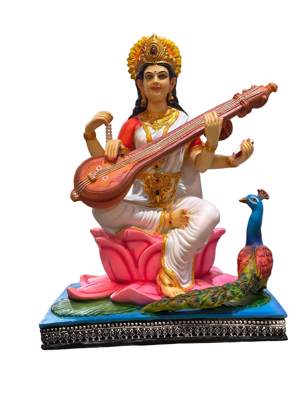 Divine Goddess Saraswati Idol – Veena Playing Wisdom Statue - Satyam Collection