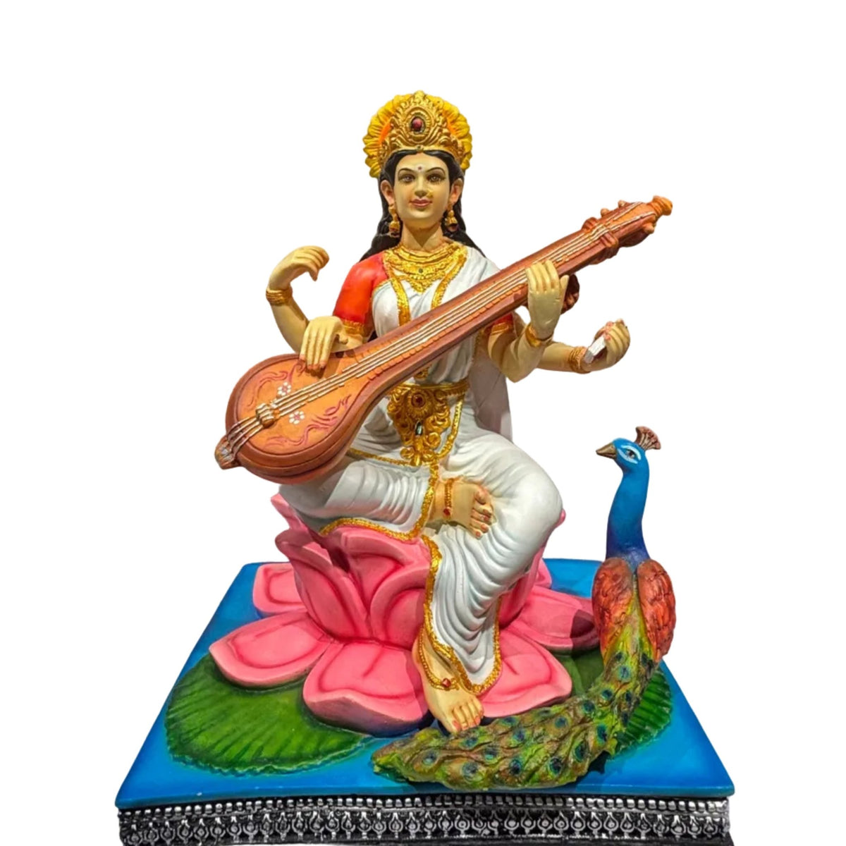 Divine Goddess Saraswati Idol – Veena Playing Wisdom Statue - Satyam Collection