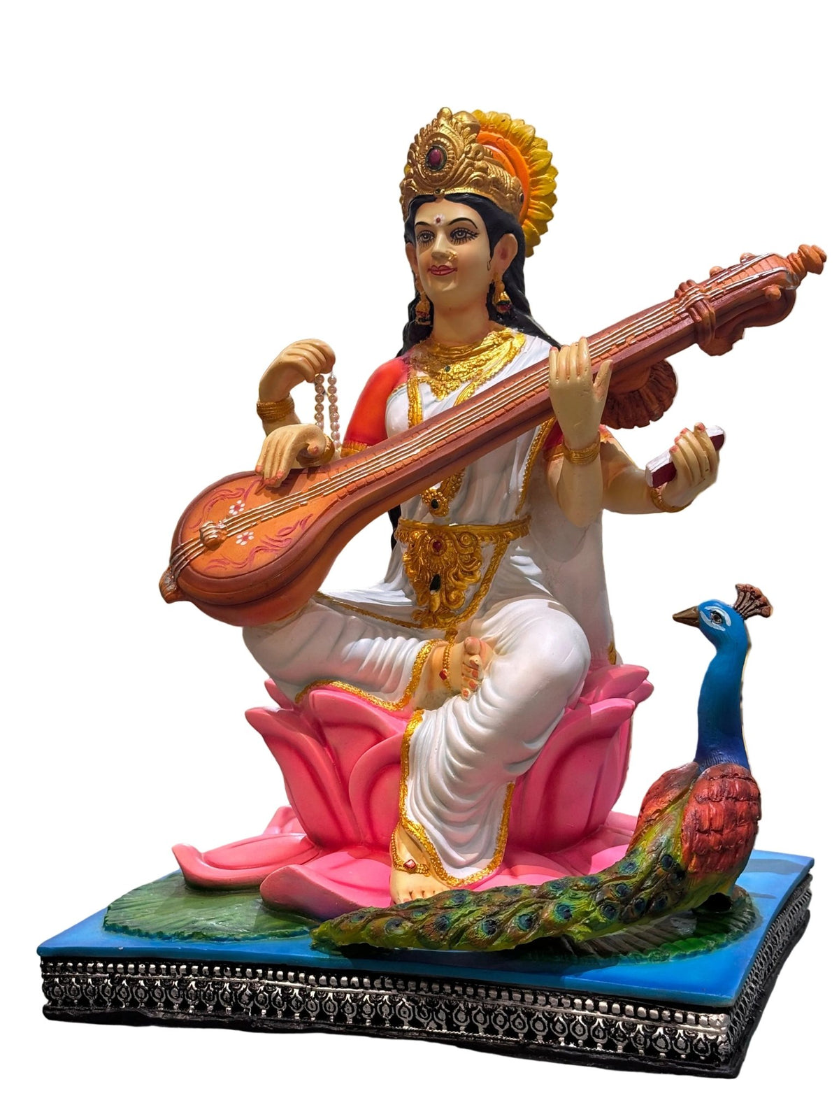 Divine Goddess Saraswati Idol – Veena Playing Wisdom Statue - Satyam Collection
