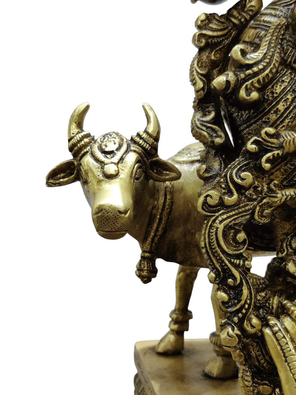 Divine Lord Krishna Playing Flute with Cow – Premium Decorative Brass Murti - Satyam Collection