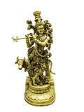 Divine Lord Krishna Playing Flute with Cow – Premium Decorative Brass Murti - Satyam Collection