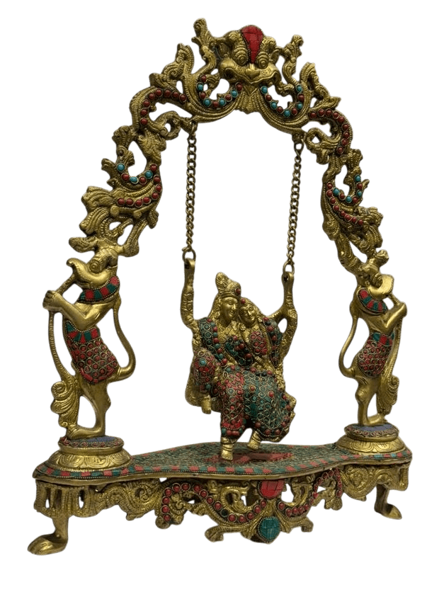 Divine Radha Krishna on Swing – Premium Decorative Brass Murti - Satyam Collection