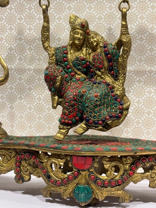 Divine Radha Krishna on Swing – Premium Decorative Brass Murti - Satyam Collection