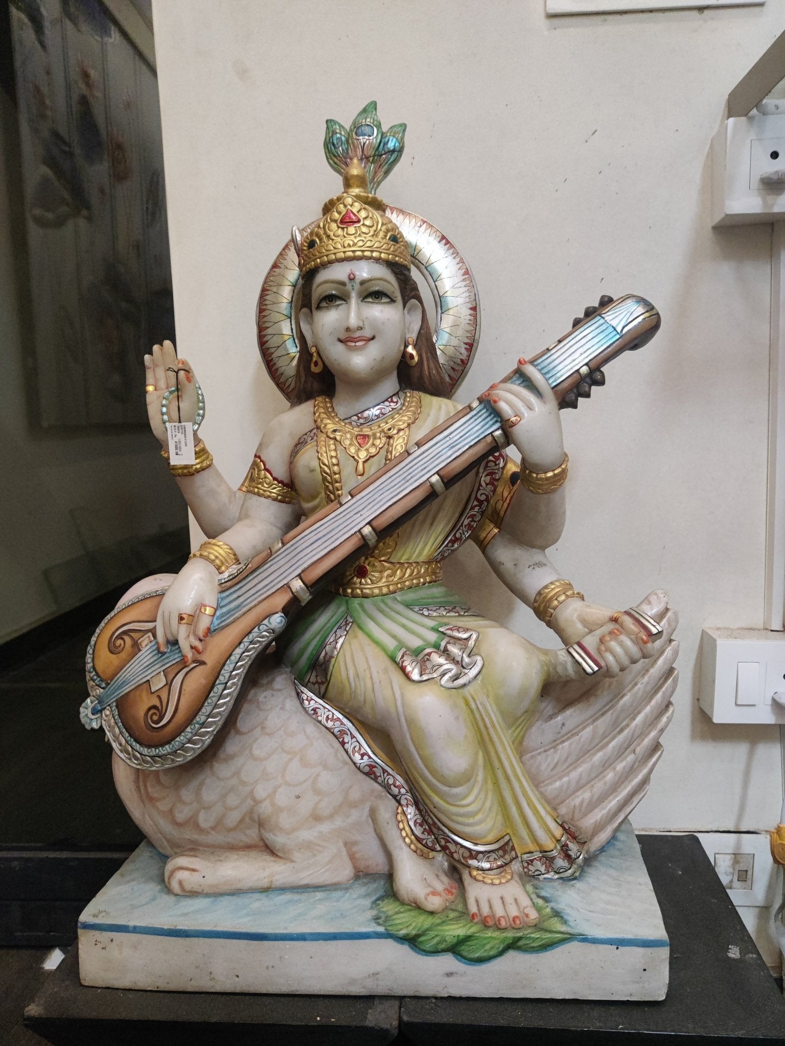 Divine Saraswati Marble Idol – Goddess of Knowledge & Wisdom - Satyam Collection