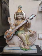 Divine Saraswati Marble Idol – Goddess of Knowledge & Wisdom - Satyam Collection