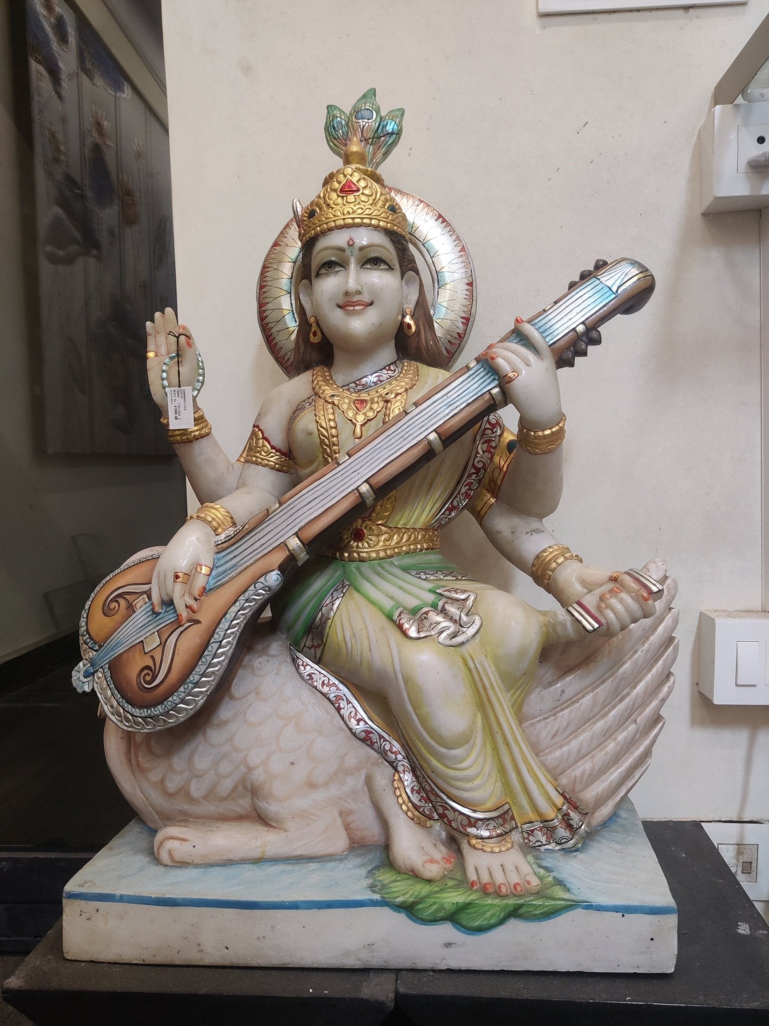 Divine Saraswati Marble Idol – Goddess of Knowledge & Wisdom - Satyam Collection