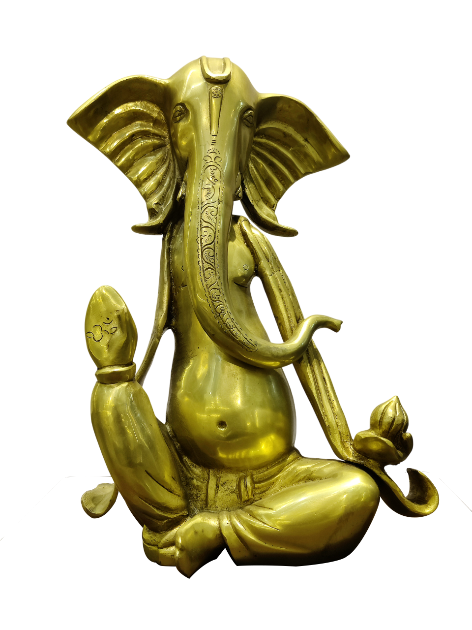 Golden Seated Lord Ganesha Idol – Minimalist Brass Divine Elegance