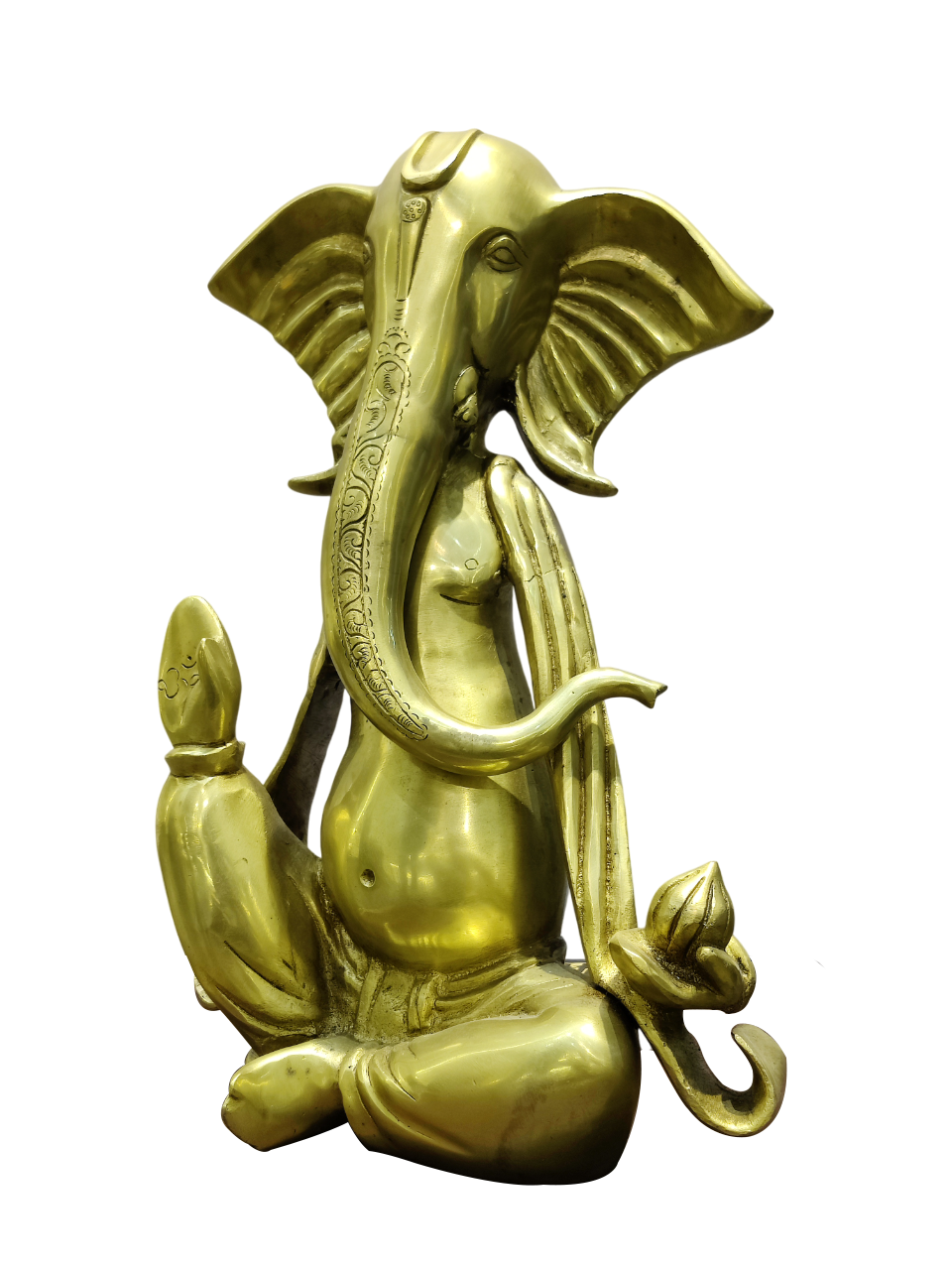 Golden Seated Lord Ganesha Idol – Minimalist Brass Divine Elegance