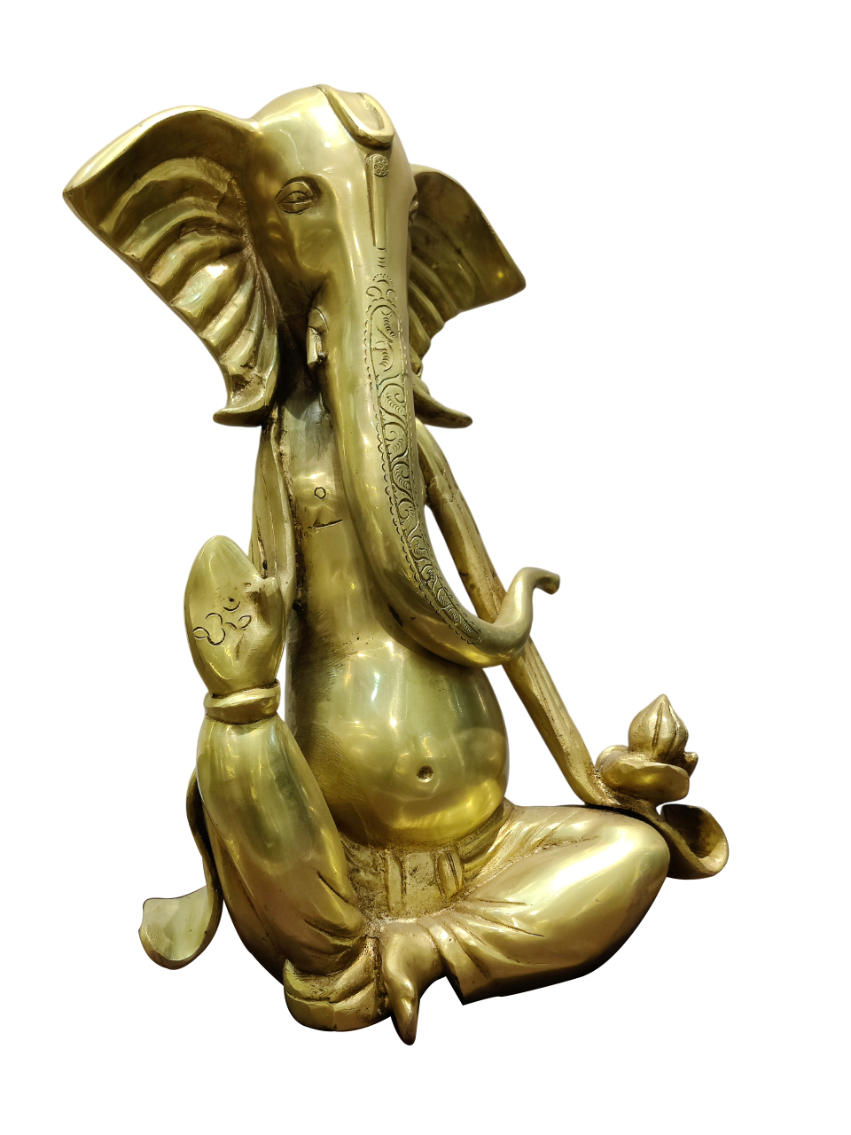 Golden Seated Lord Ganesha Idol – Minimalist Brass Divine Elegance