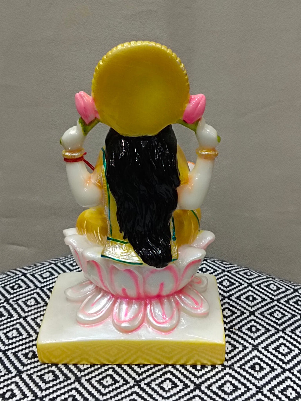 Goddess Lakshmi on Lotus with Kalash – Colorful Fiber Statue for Pooja - Satyam Collection
