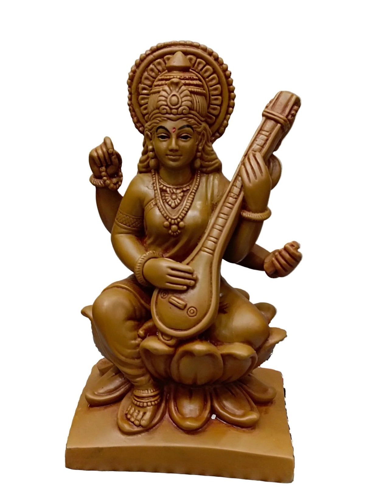 Goddess Saraswati on Lotus with Veena – Traditional Fiber Statue - Satyam Collection