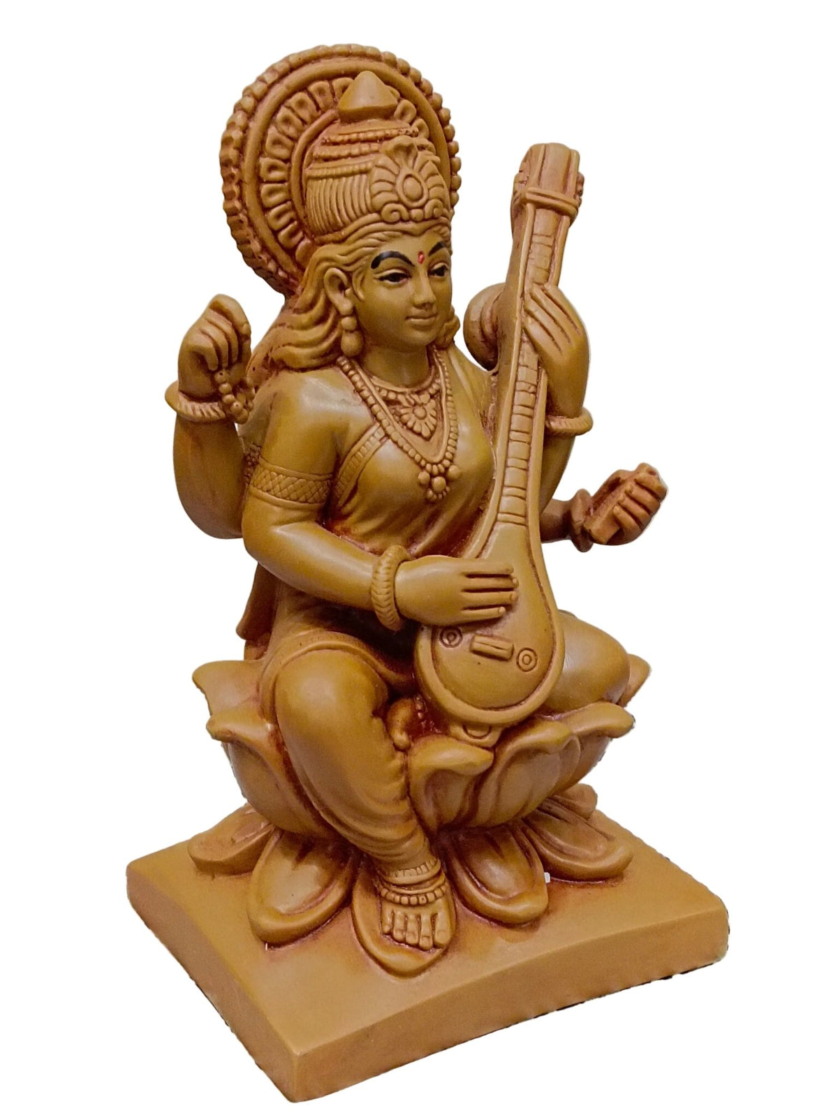 Goddess Saraswati on Lotus with Veena – Traditional Fiber Statue - Satyam Collection