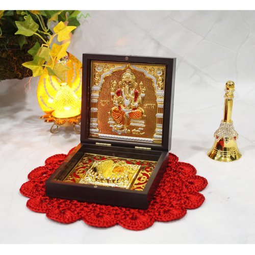 Gold Plated Small Orange Dhoti Bappa in Box - Satyam Collection