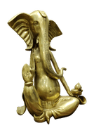 Golden Seated Lord Ganesha Idol – Minimalist Brass Divine Elegance - Satyam Collection