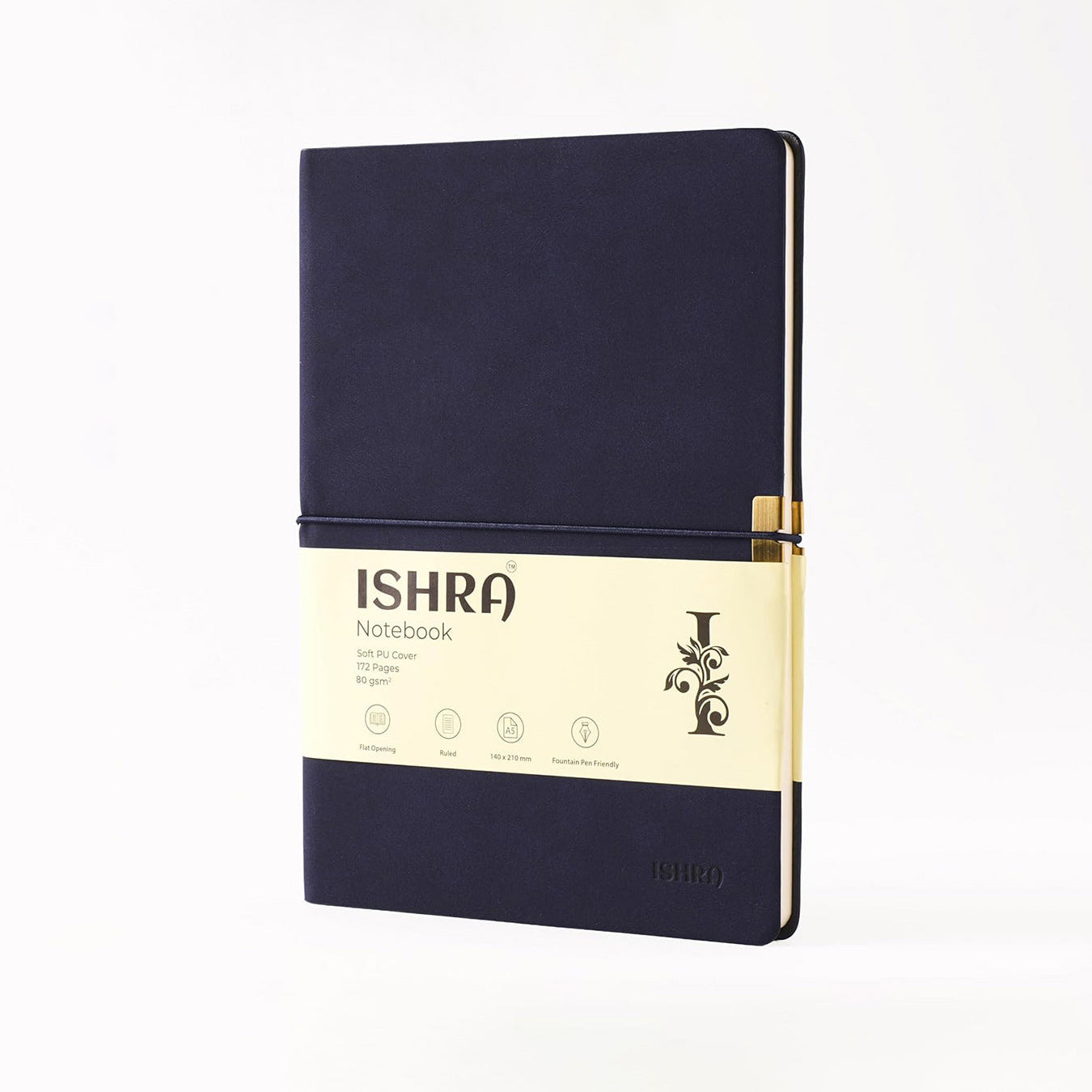 ISHRA A5 Size Ruled Notebook | Ideal Note Book Journal Diary for Work Office Writing Journaling Note Taking Travel | Navy Blue Soft Cover| 172 Pages | 80gsm | Fountain Pen Friendly Paper