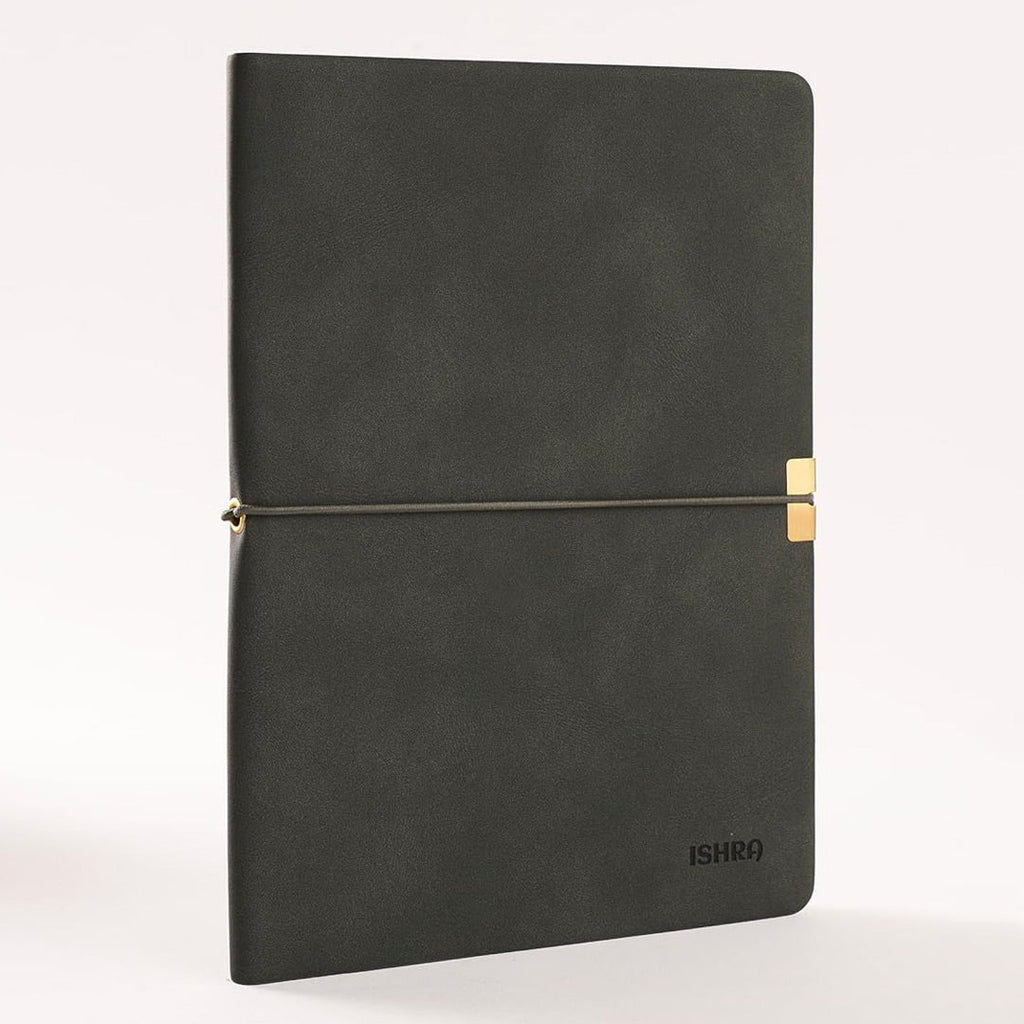 ISHRA A5 Size Ruled Notebook | Ideal Note Book Journal Diary for Work Office Writing Journaling Note Taking Travel | Dark Grey Soft Cover| 172 Pages | 80gsm | Fountain Pen Friendly Paper - penpencilink