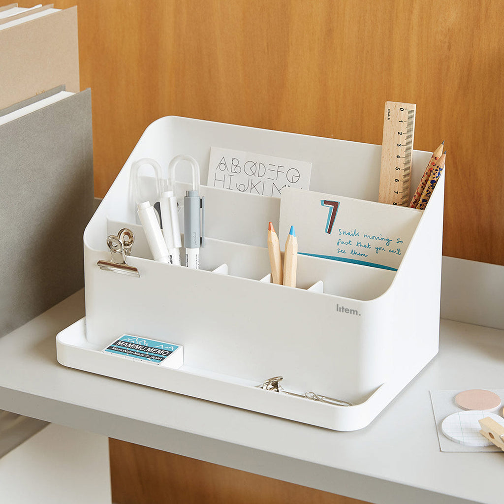 Litem | Desk Orgnaizer with Adjustable Compartments | White | Desktop Holder