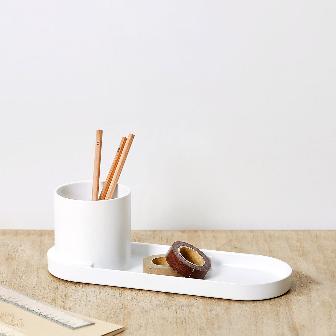 Litem | Pen Stand with Tray | Organizer | Ivory | Holder Tray