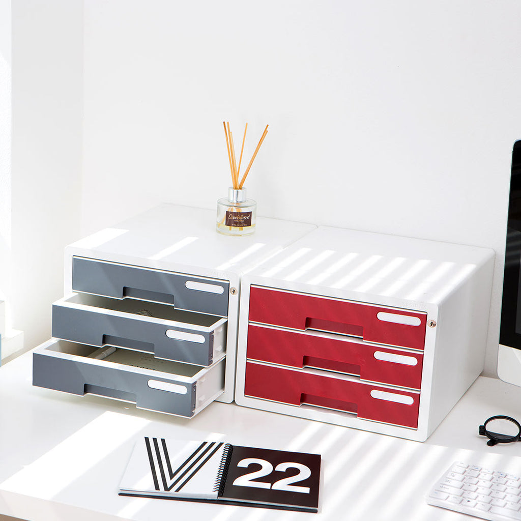 Sysmax |Lockable File Cabinet | 3 Drawers | Wine Red | For Office School  & Hospital