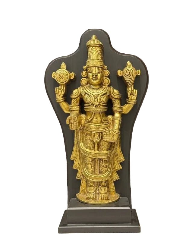 Lord Vishnu Brass Idol with Black Frame – Standing Shankha Chakra Statue - Satyam Collection