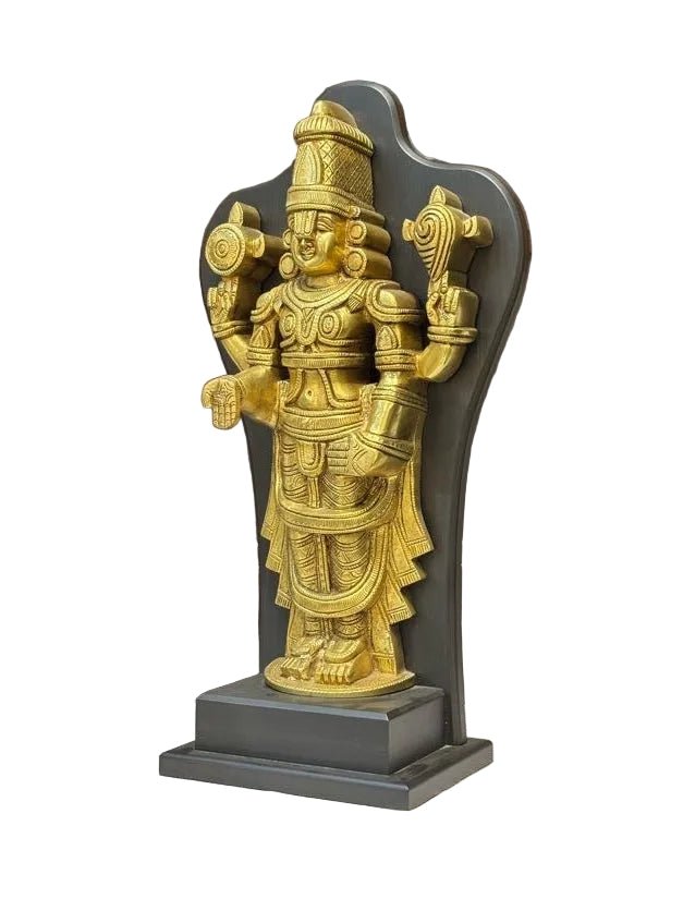 Lord Vishnu Brass Idol with Black Frame – Standing Shankha Chakra Statue - Satyam Collection