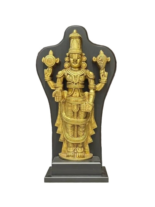 Lord Vishnu Brass Idol with Black Frame – Standing Shankha Chakra Statue - Satyam Collection