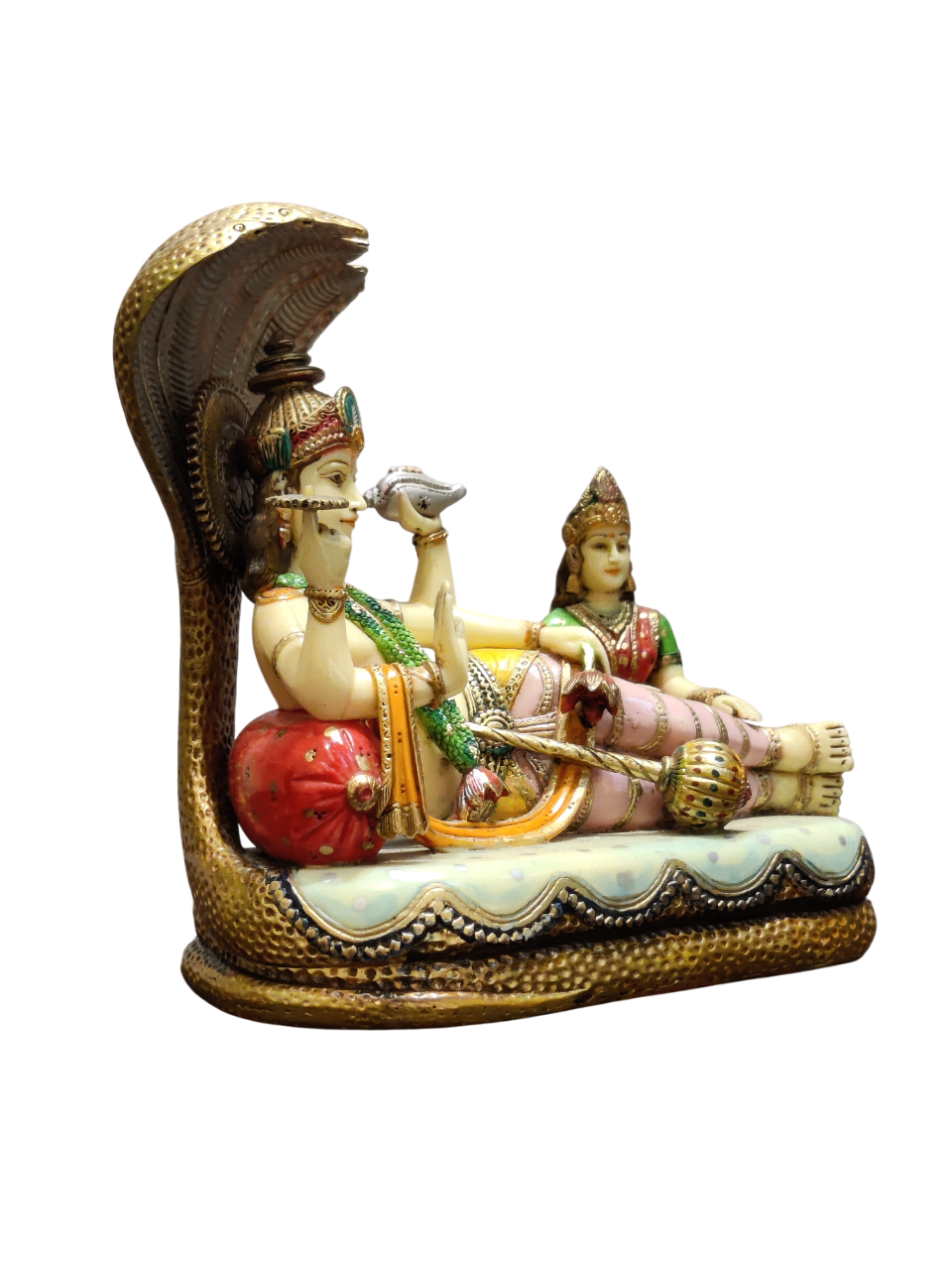 Lord Vishnu & Goddess Lakshmi Reclining on Sheshnag – Premium Brass Idol - Satyam Collection