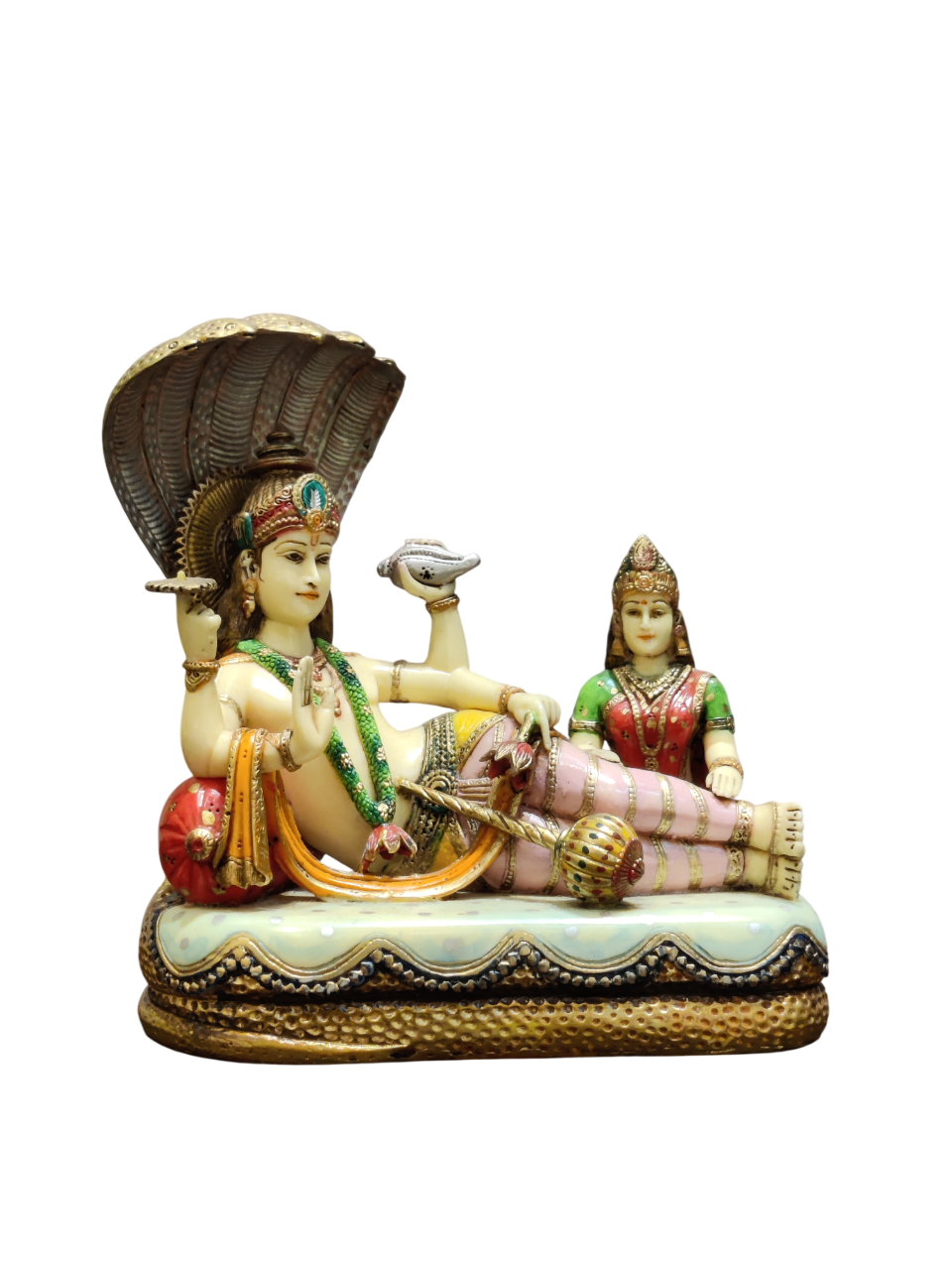 Lord Vishnu & Goddess Lakshmi Reclining on Sheshnag – Premium Brass Idol - Satyam Collection