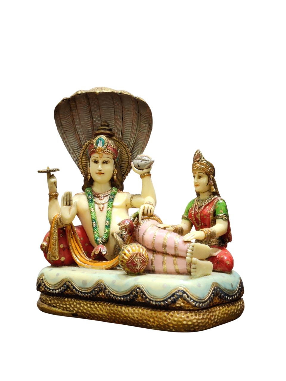Lord Vishnu & Goddess Lakshmi Reclining on Sheshnag – Premium Brass Idol - Satyam Collection