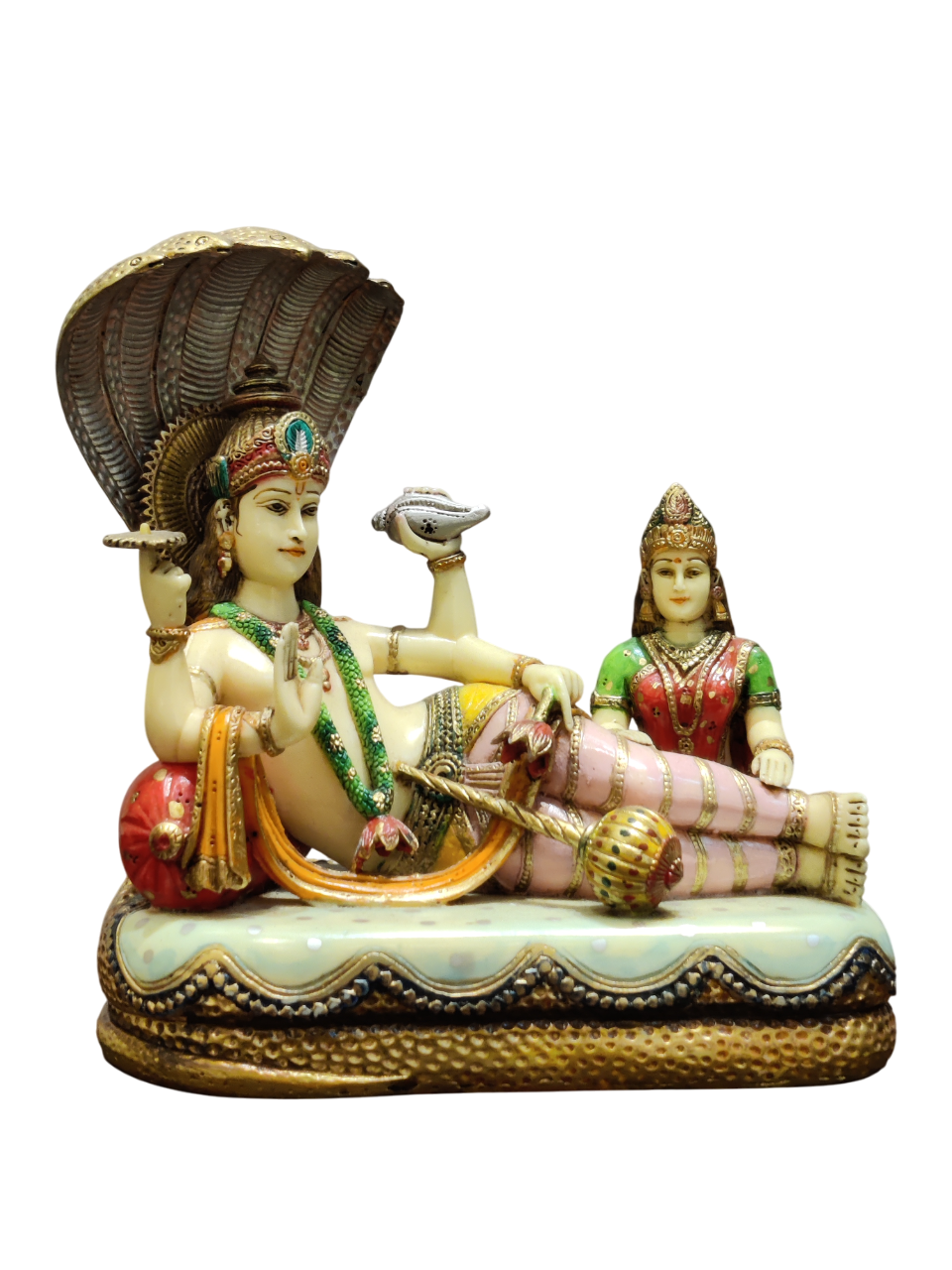 Lord Vishnu & Goddess Lakshmi Reclining on Sheshnag – Premium Brass Idol - Satyam Collection