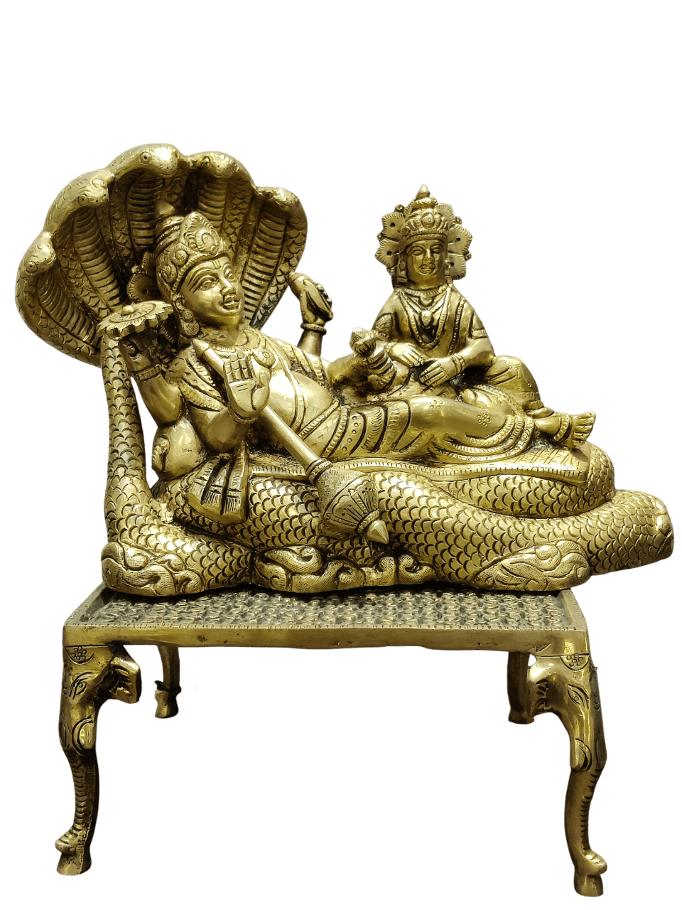 Lord Vishnu Sheshnag & Lakshmi Sleeping Idol – Divine Brass Finish - Satyam Collection