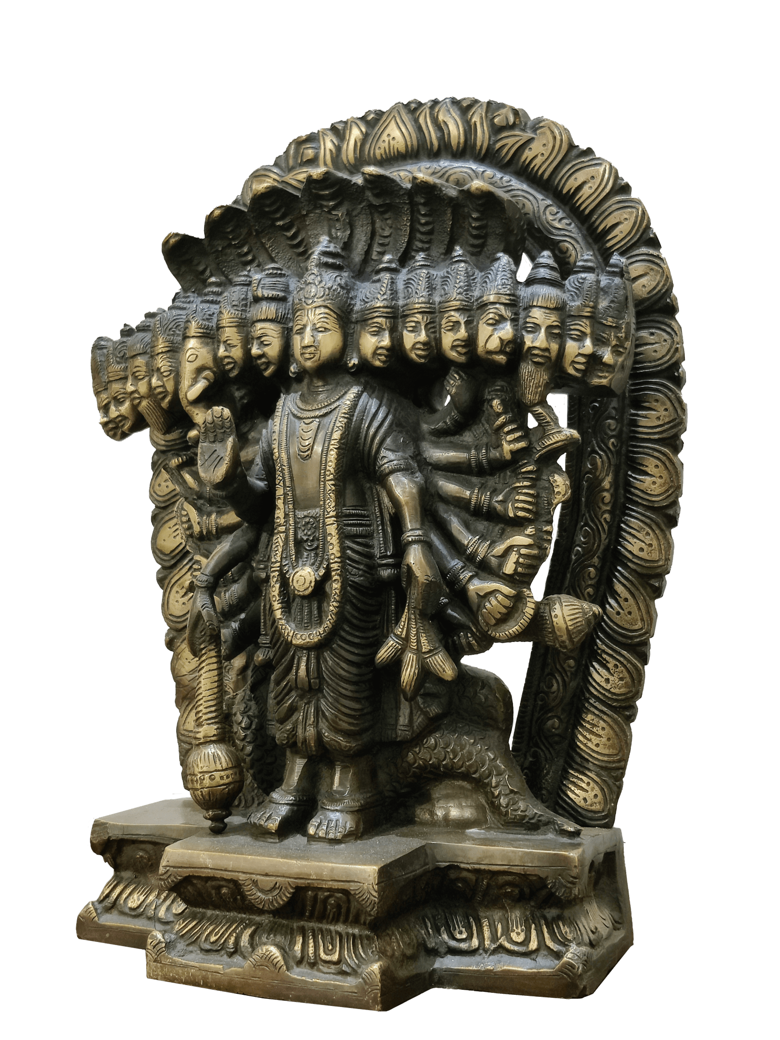 Lord Vishnu Vishvarupa Brass Idol – Multi Faced Divine Cosmic Form Statue - Satyam Collection