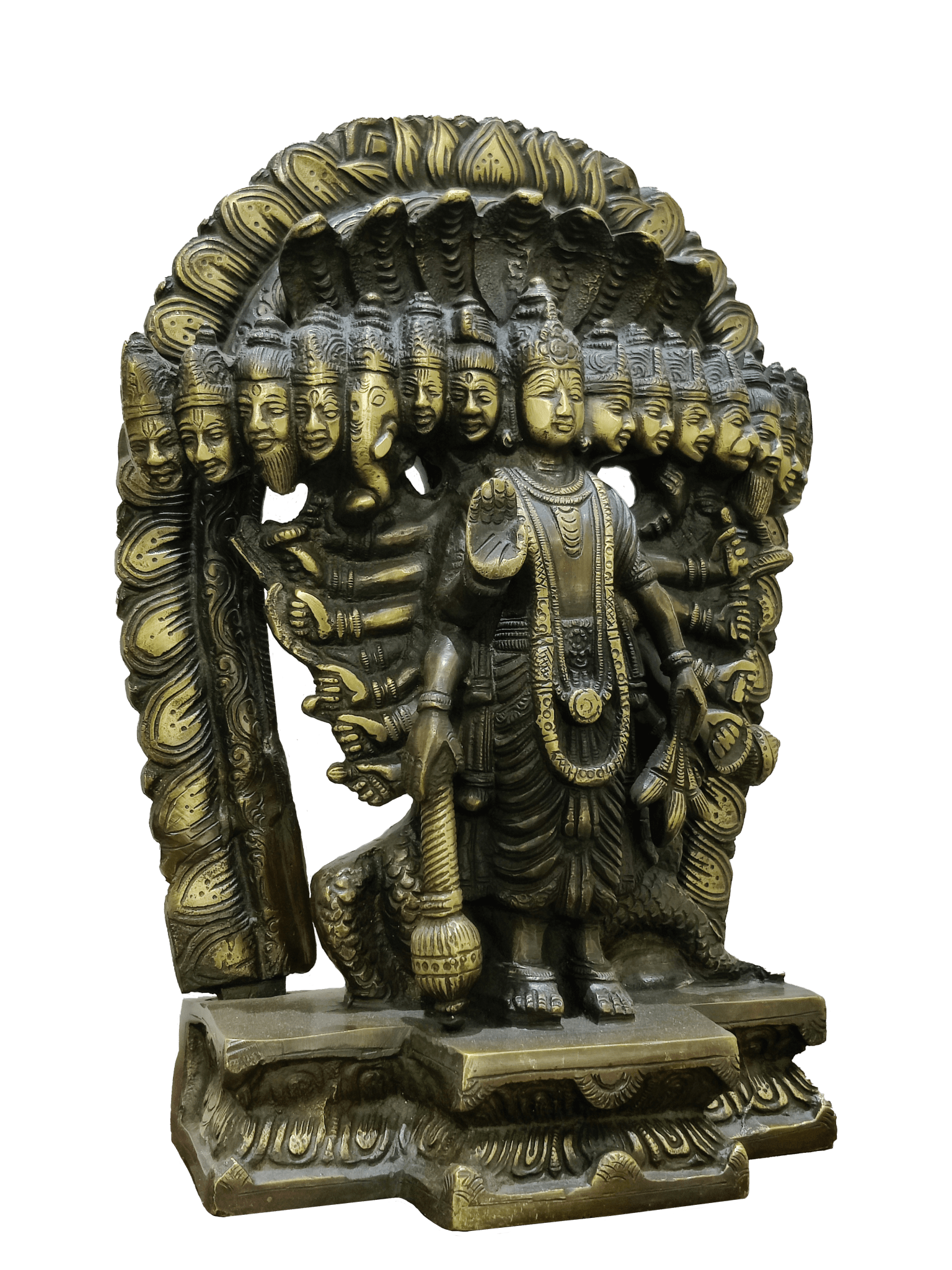 Lord Vishnu Vishvarupa Brass Idol – Multi Faced Divine Cosmic Form Statue - Satyam Collection