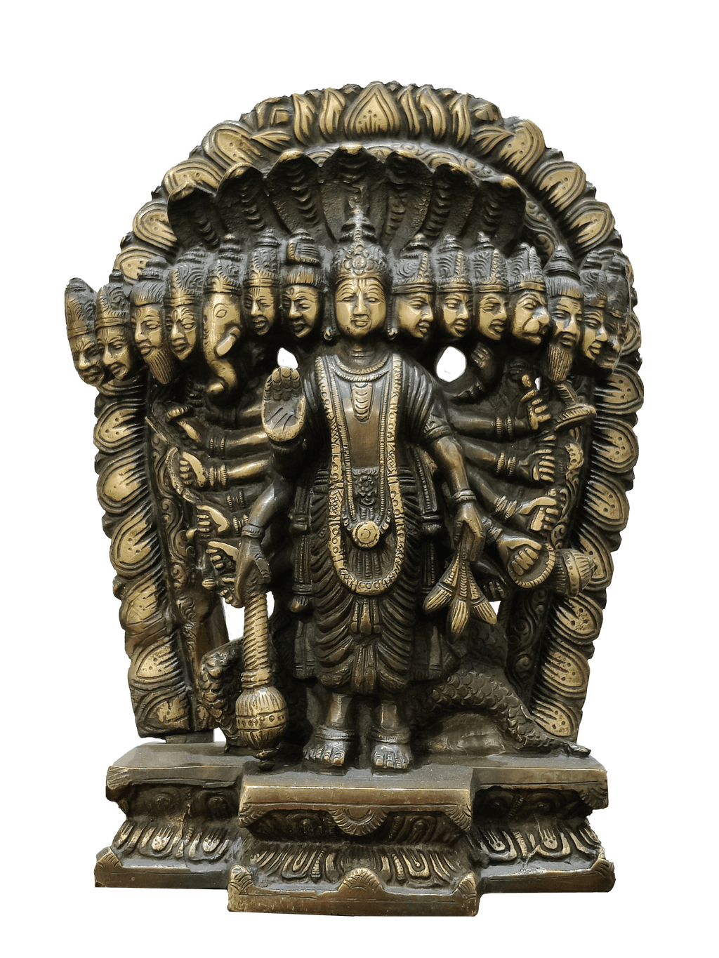 Lord Vishnu Vishvarupa Brass Idol – Multi Faced Divine Cosmic Form Statue - Satyam Collection