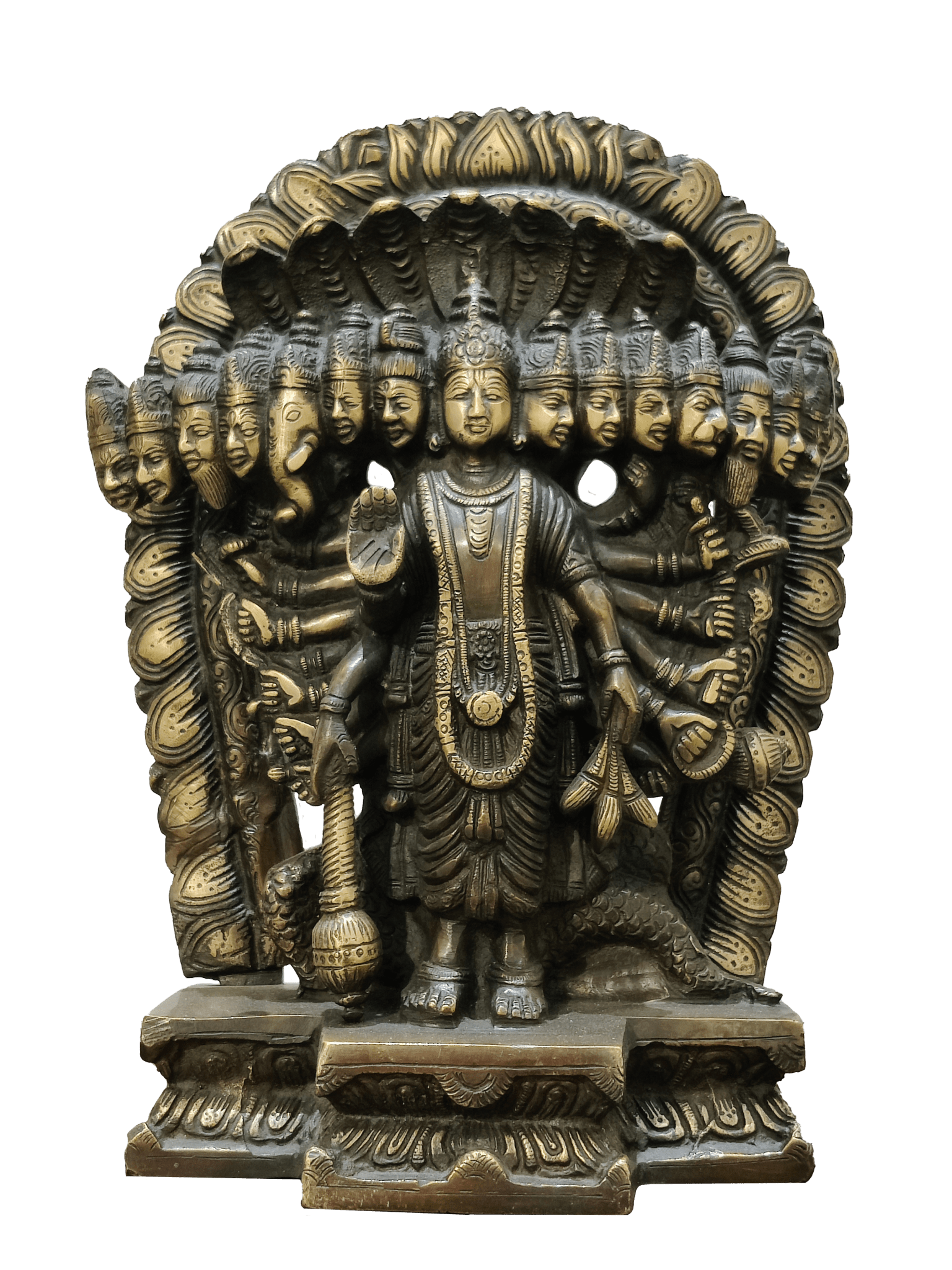 Lord Vishnu Vishvarupa Brass Idol – Multi Faced Divine Cosmic Form Statue - Satyam Collection