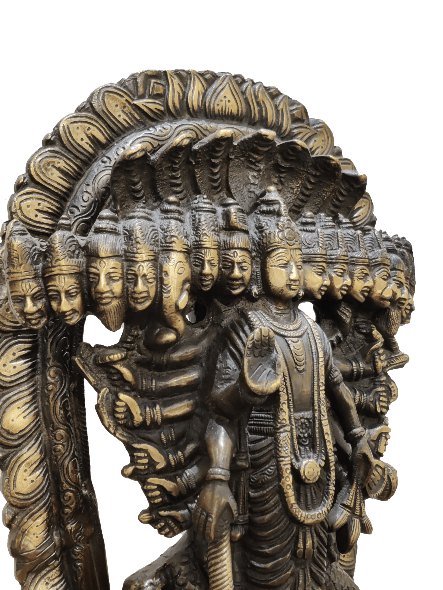 Lord Vishnu Vishvarupa Brass Idol – Multi Faced Divine Cosmic Form Statue - Satyam Collection