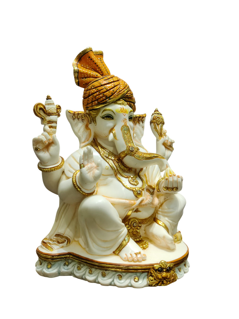White & Gold Marble Lord Ganesha Idol – Royal Spiritual Elegance