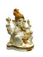 White & Gold Marble Lord Ganesha Idol – Royal Spiritual Elegance