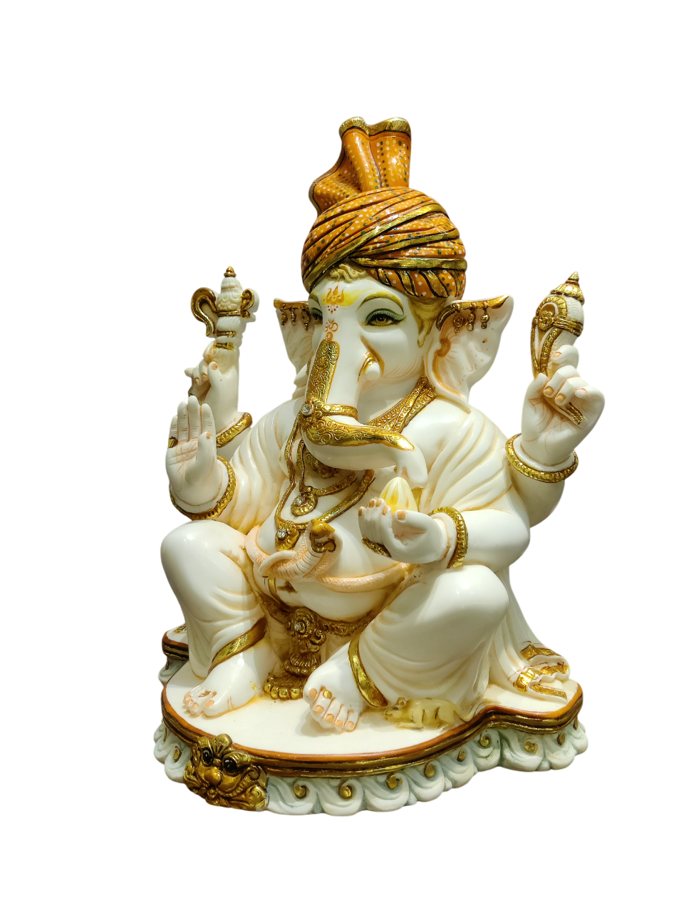 White & Gold Marble Lord Ganesha Idol – Royal Spiritual Elegance