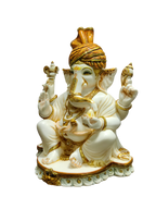 White & Gold Marble Lord Ganesha Idol – Royal Spiritual Elegance