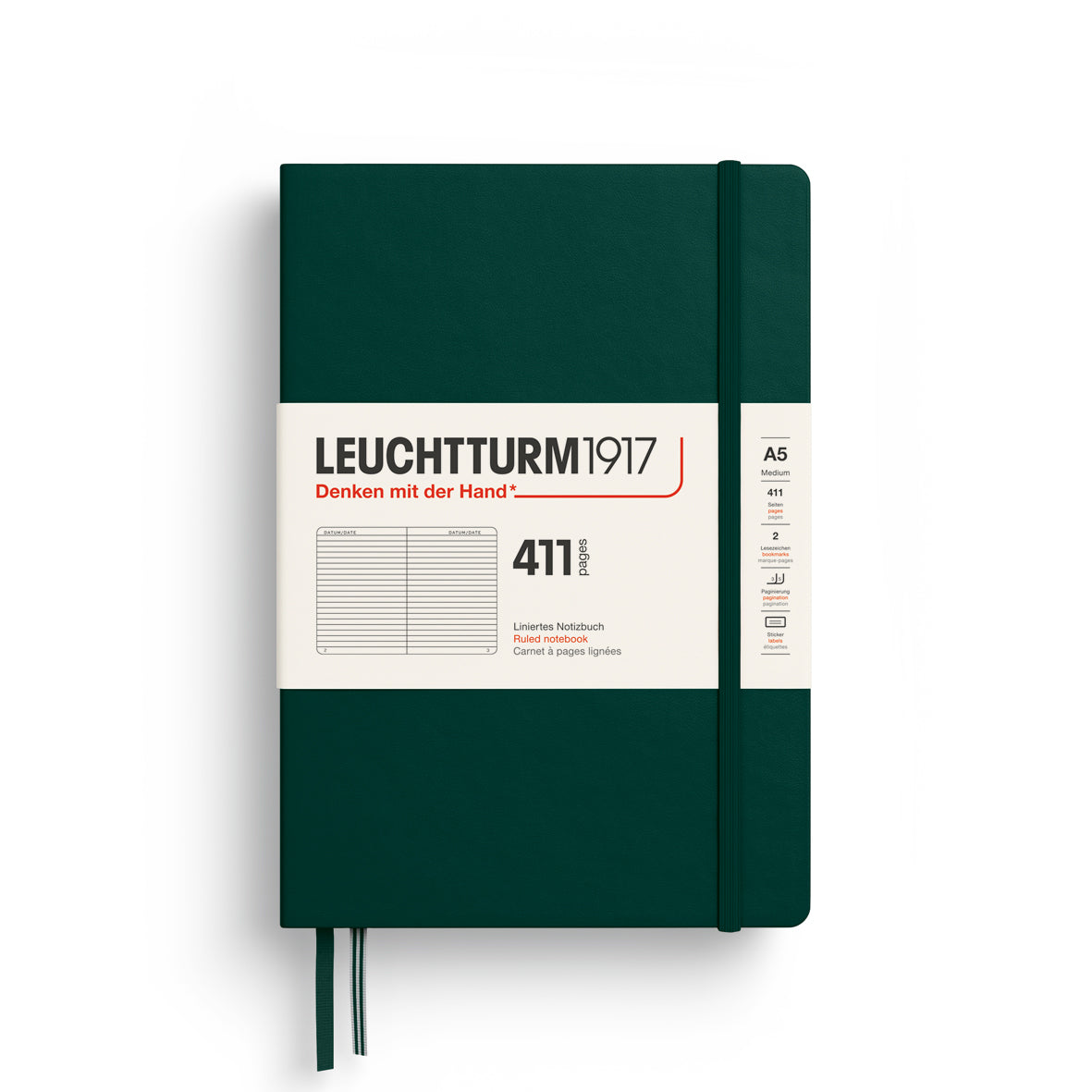 LEUCHTTURM1917 RULED NOTEBOOK  A5 (411 Pages)-FOREST GREEN