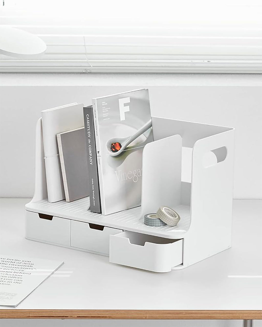 Sysmax | Olio Book Rack with 3 Compartments | 3 Drawers | Organiser | White