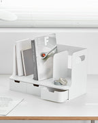 Sysmax | Olio Book Rack with 3 Compartments | 3 Drawers | Organiser | White