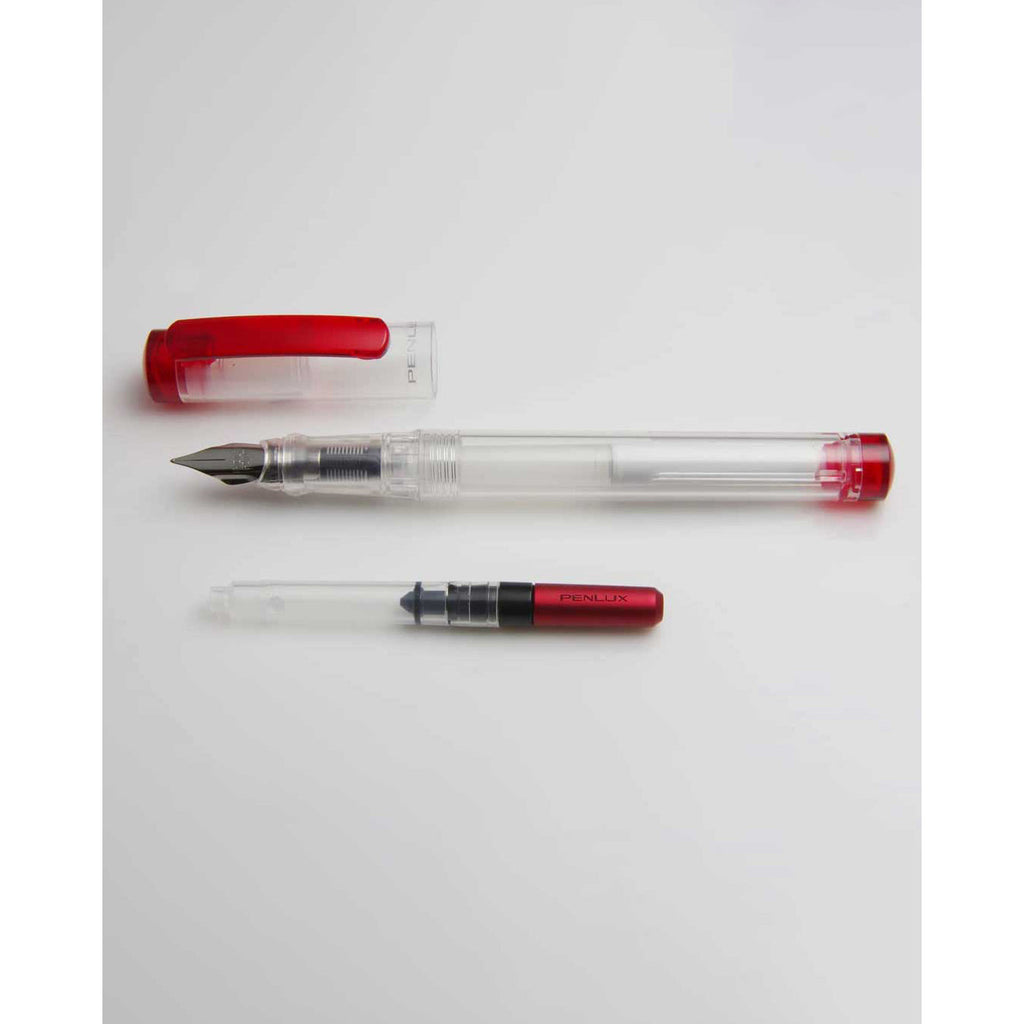Penlux | Junior | Fountain Pen | Clear Body | Red