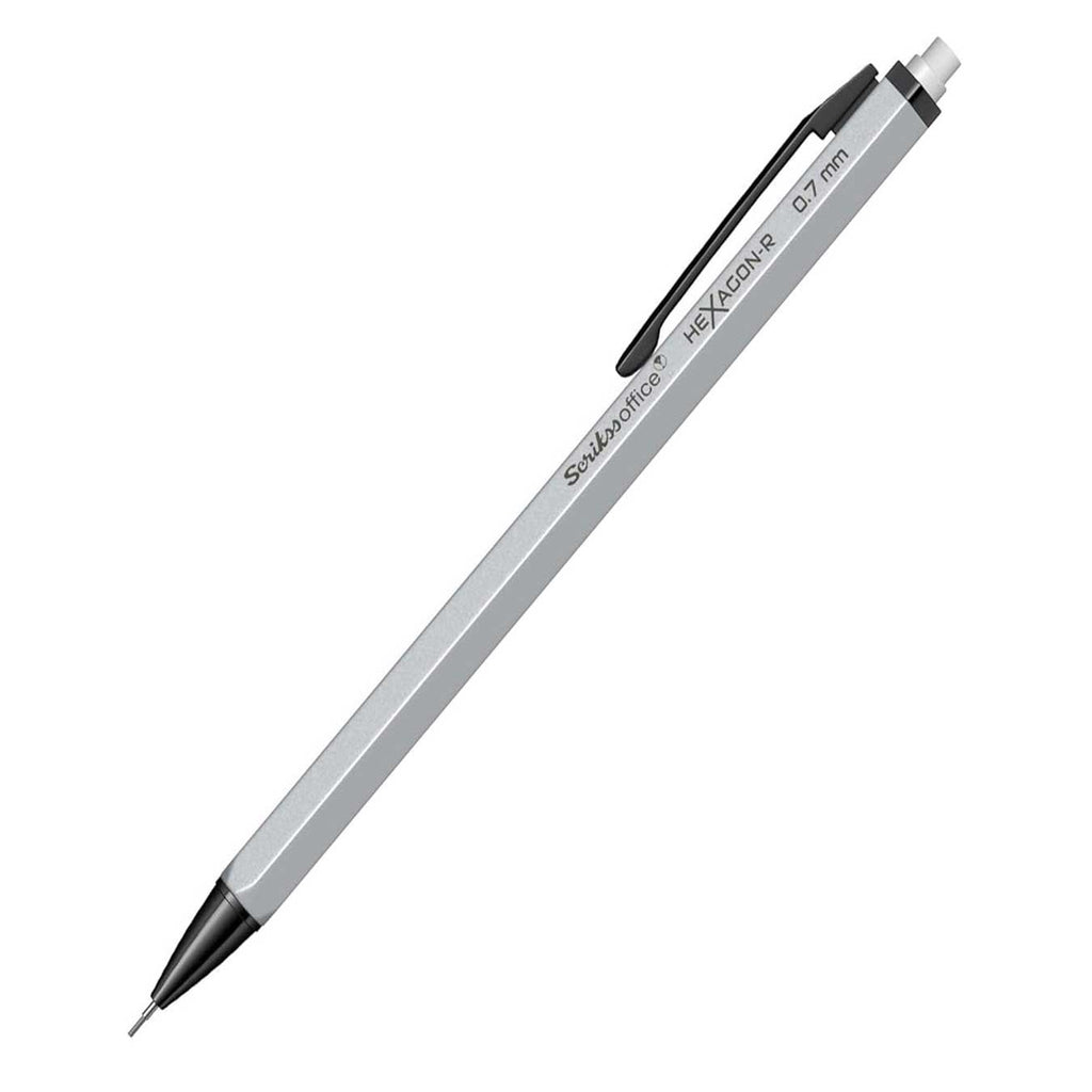 Scrikss Hexagon-R 0.7mm Mechanical Pencil in Silver on a white background
